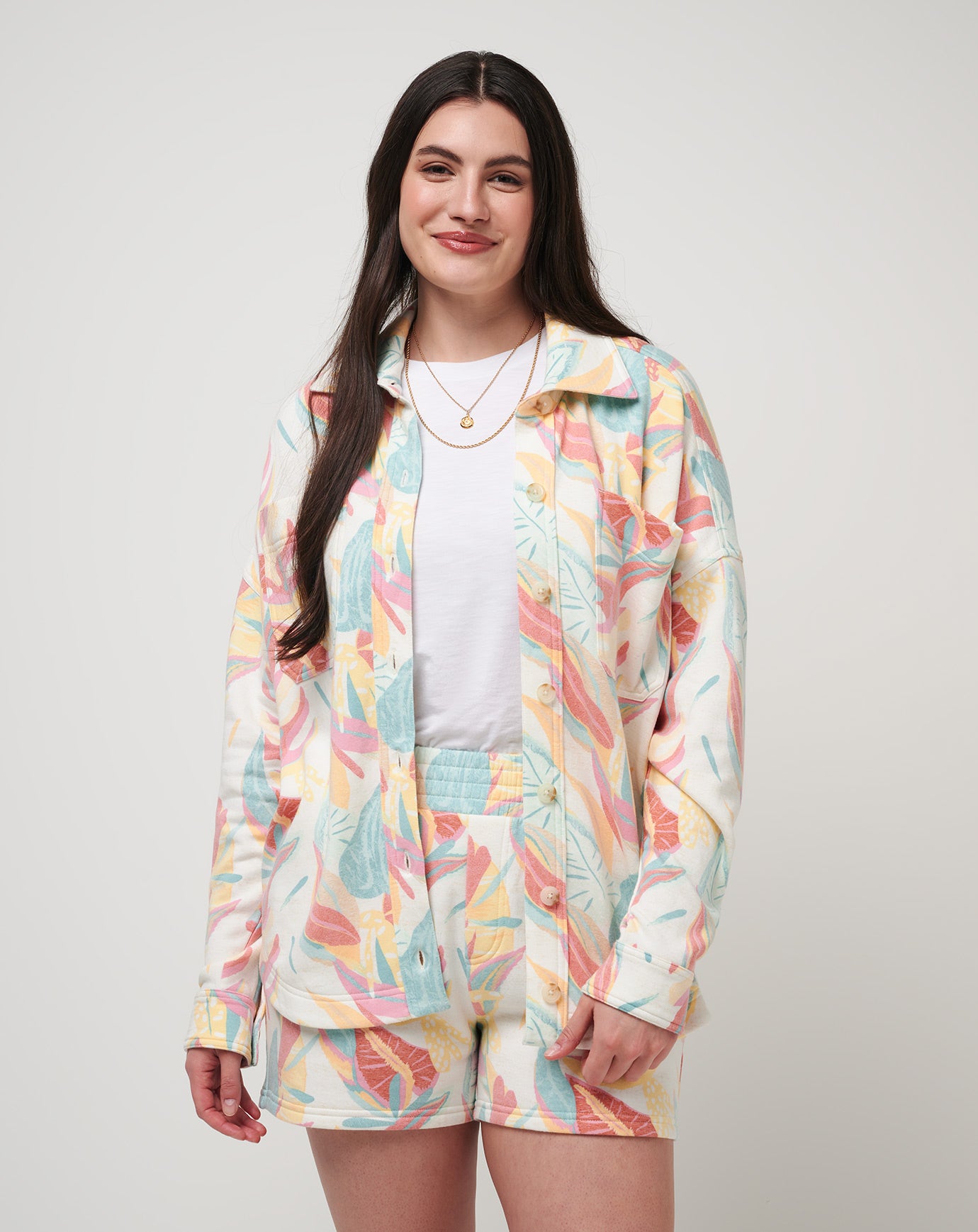 Vacay And Rose Cloud Fleece Shacket