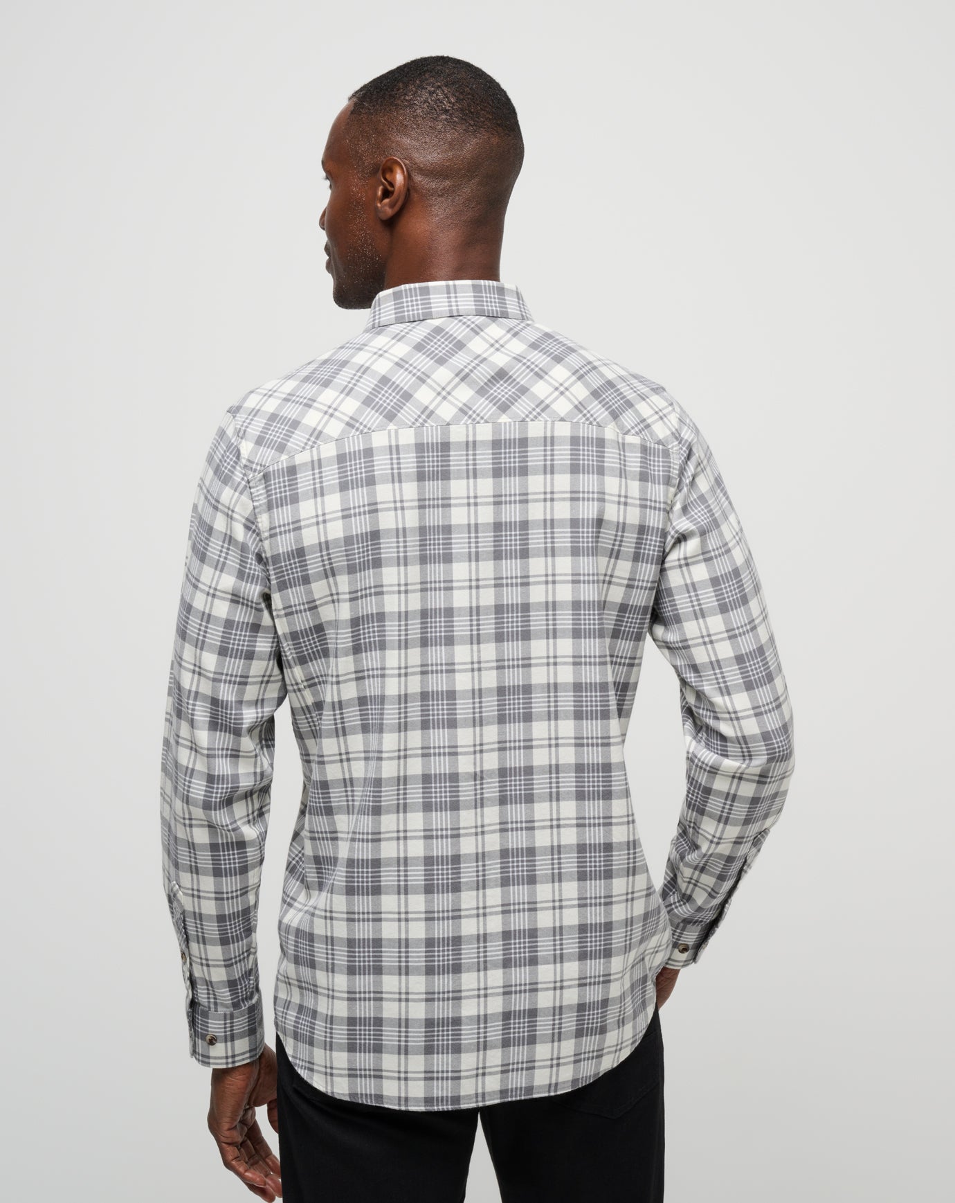 Cloud Flannel Plaid Button-Up