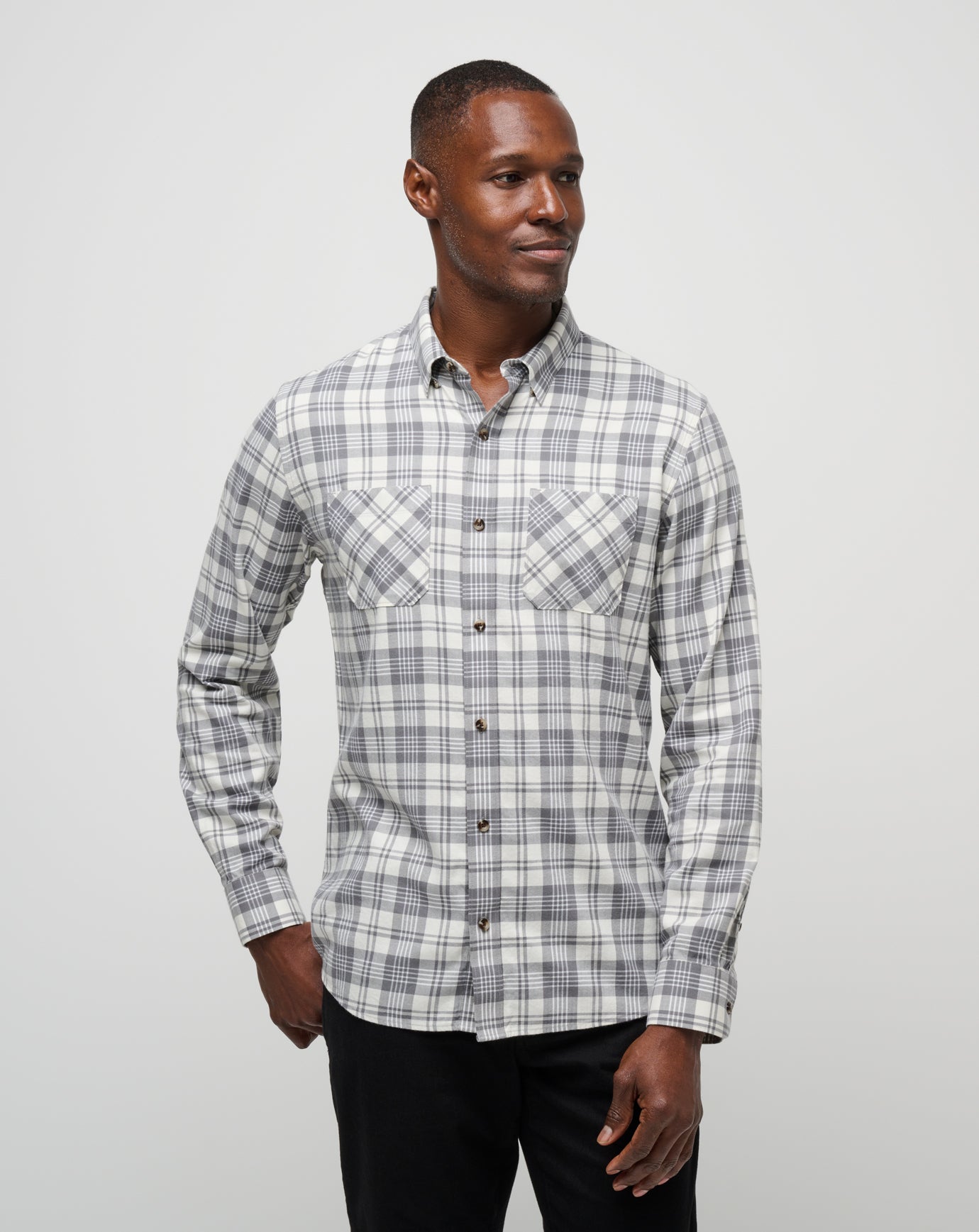 Cloud Flannel Plaid Button-Up