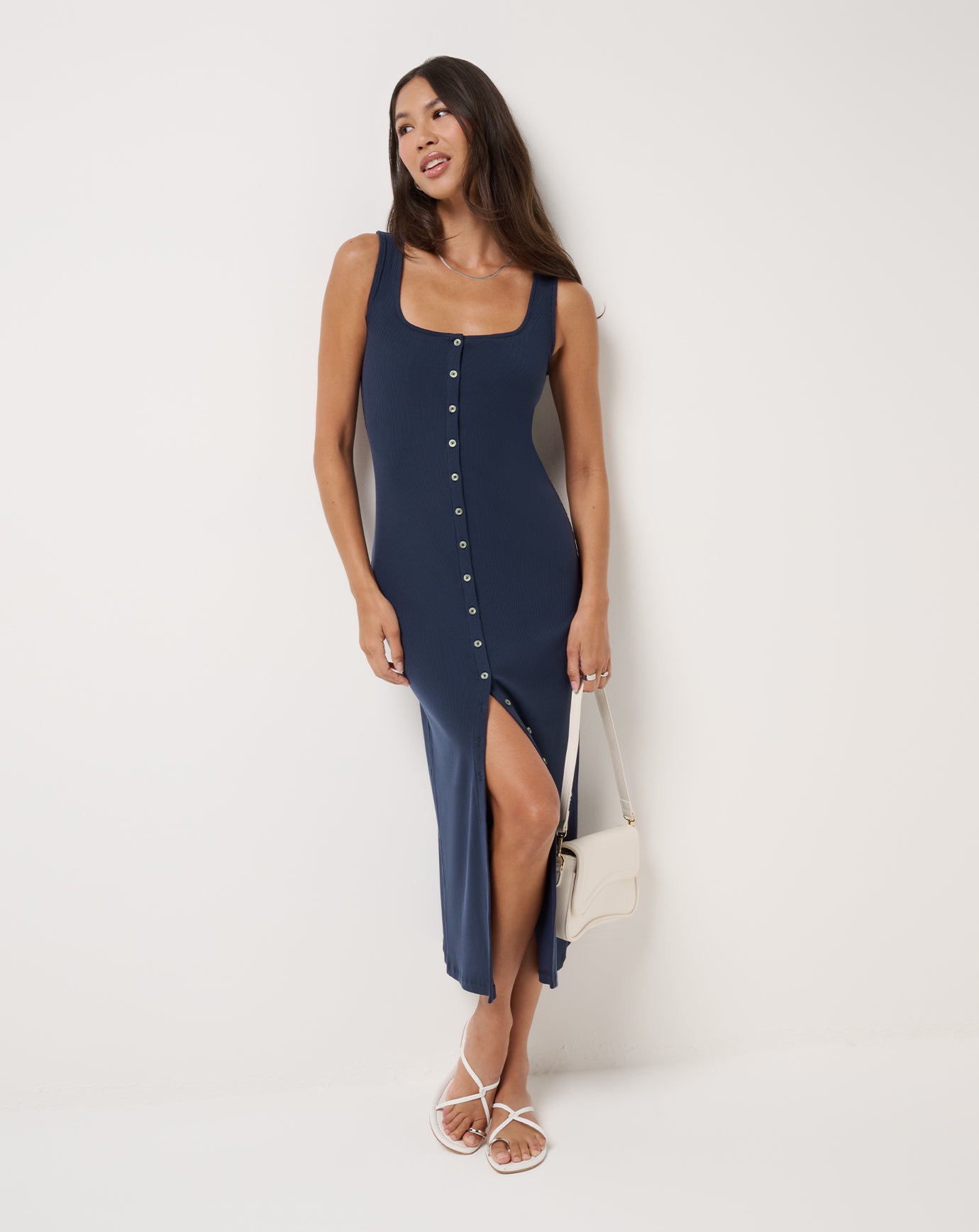 Cloud Rib Button Tank Dress