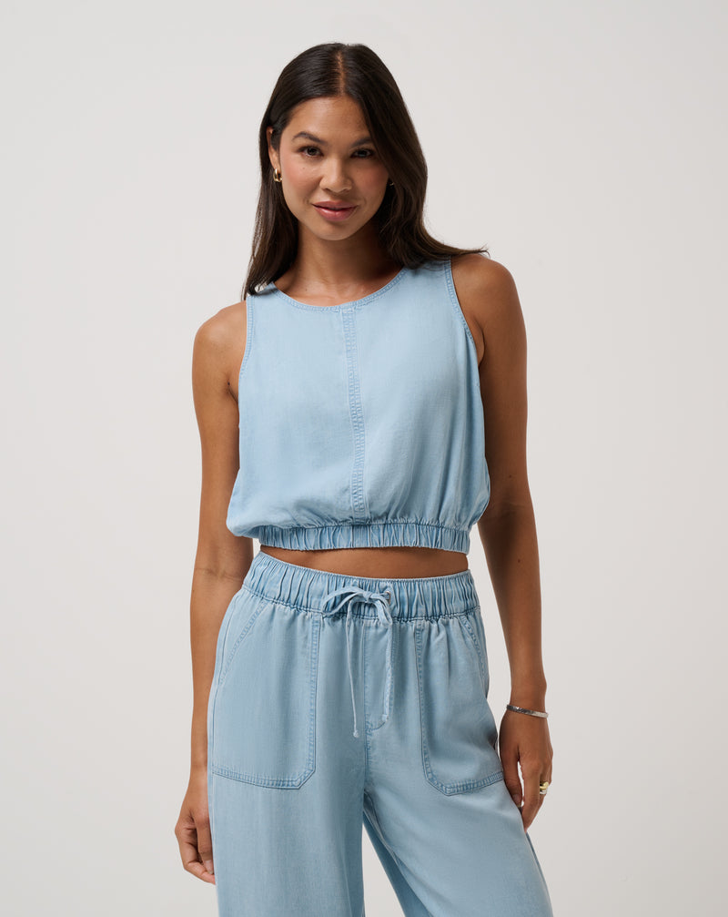 Chambray Ruched Tank